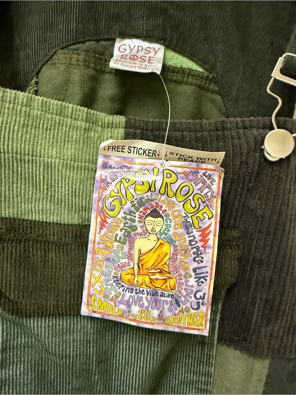 NWT; 🟤Gypsy Rose Patchwork Corduroy Overalls in Olive & Burgundy🟢 - Picture 11 of 12